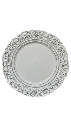 Bielo strieborný klubový tanier s ornamentom 35cm